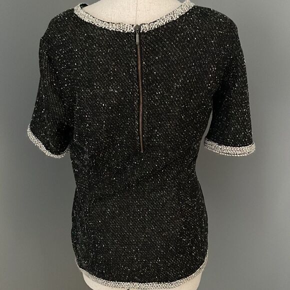 Cabi Coco Black Gray Tweed Knit Short Sleeve Top #542 - Picture 4 of 8